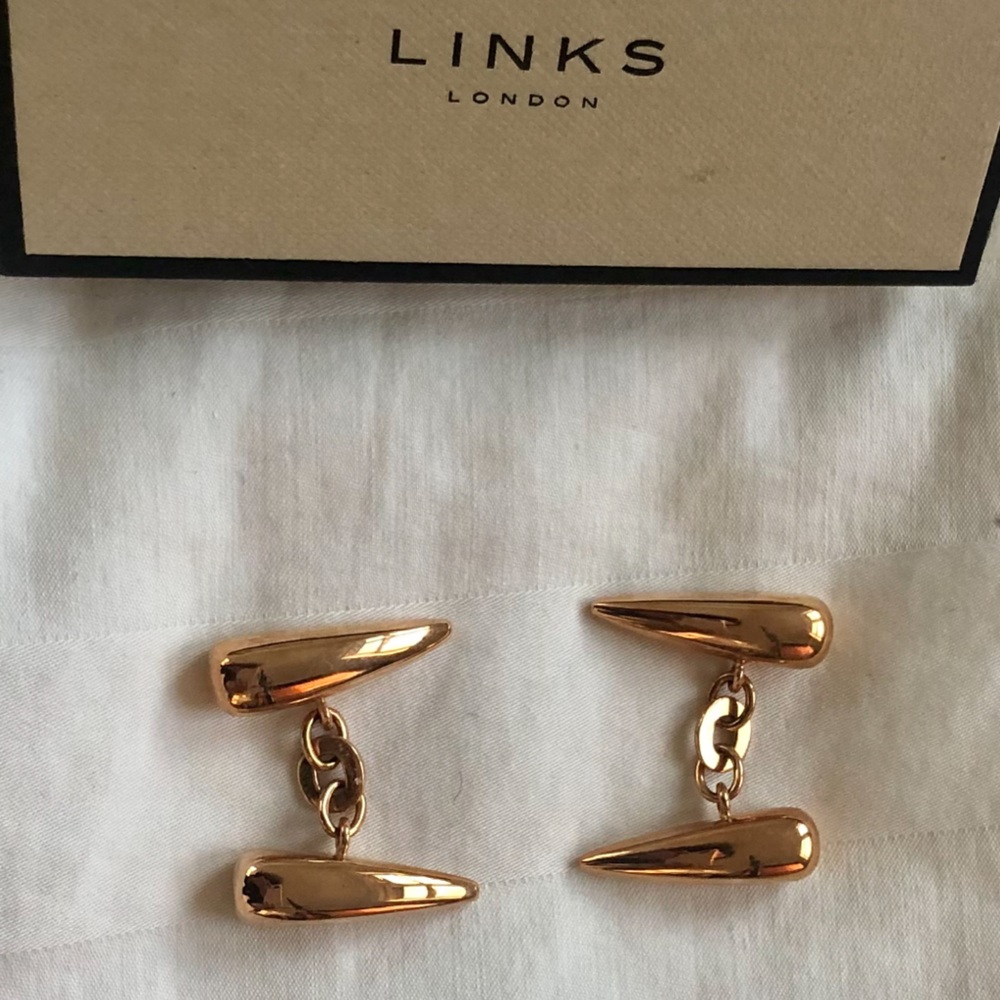 New NIB Links of London gold french cufflinks tusks saber tooth sterling silver